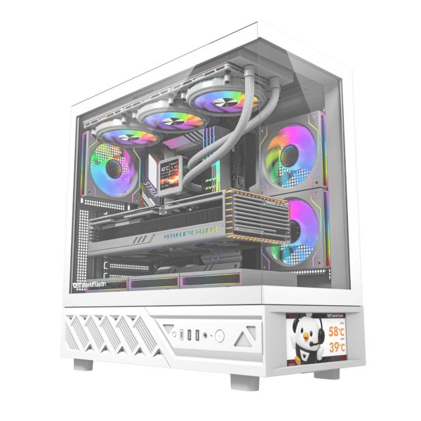 DarkFlash DS950V számítógépház kijelzővel (fehér) + 6 ventilátor (DS950 SCRN WHT +6F)